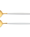 Cutipol Goa white matt gold finish, black resin handles, and minimalist design for a luxurious dining experience - on a white background 2pcs salad servers