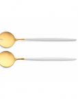 Cutipol Goa white matt gold finish, black resin handles, and minimalist design for a luxurious dining experience - on a white background 2pcs salad servers