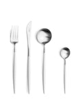 Cutipol Goa white matt stainless steel finish, black resin handles, and minimalist design for a luxurious dining experience - on a white background 4 pcs set of fork, knife, table spoon and tea spoon