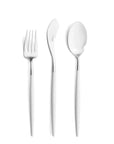 Cutipol Goa white matt stainless steel finish, black resin handles, and minimalist design for a luxurious dining experience - on a white background 3 pcs servers