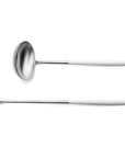 Cutipol Goa white matt stainless steel finish, black resin handles, and minimalist design for a luxurious dining experience - on a white background 2pcs spoon servers