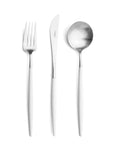 Cutipol Goa white matt stainless steel finish, black resin handles, and minimalist design for a luxurious dining experience - on a white background 3 pc table cutlery