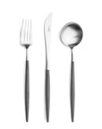 Cutipol Goa grey matt stainless steel finish, black resin handles, and minimalist design for a luxurious dining experience - 3 pc table set