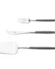 Cutipol Goa grey matt stainless steel finish, black resin handles, and minimalist design for a luxurious dining experience - 3 pcs dessert servers