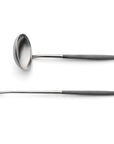 Cutipol Goa grey matt stainless steel finish, black resin handles, and minimalist design for a luxurious dining experience - 2pcs spoon servers