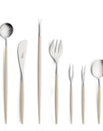 Cutipol Goa ivory matt stainless steel finish, black resin handles, and minimalist design for a luxurious dining experience - nine piece set