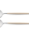 Cutipol Goa ivory matt stainless steel finish, black resin handles, and minimalist design for a luxurious dining experience - two piece salad servers