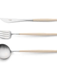 Cutipol Goa ivory matt stainless steel finish, black resin handles, and minimalist design for a luxurious dining experience - table spoon knife and fork