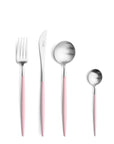 Cutipol Goa Pink matt stainless steel finish, black resin handles, and minimalist design for a luxurious dining experience - table knif, spoon, fork and tea spoon