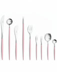 Cutipol pink matt stainless steel finish, black resin handles, and minimalist design for a luxurious dining experience - 9pc set