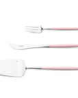Cutipol Goa pink matt stainless steel finish, black resin handles, and minimalist design for a luxurious dining experience - 3pc dessert servers