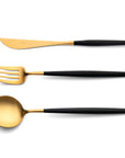 Cutipol Goa black matt gold finish, black resin handles, and minimalist design for a luxurious dining experience - 3pc server set