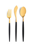Cutipol Goa black matt gold finish, black resin handles, and minimalist design for a luxurious dining experience - 3pc servers