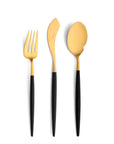 Cutipol Goa black matt gold finish, black resin handles, and minimalist design for a luxurious dining experience - 3pc servers