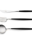 Cutipol Goa black matt stainless steel finish, black resin handles, and minimalist design for a luxurious dining experience - 3 pcs servers set spoon fork and knife