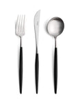 Cutipol Goa black matt stainless steel finish, black resin handles, and minimalist design for a luxurious dining experience - fork, knife and spoon