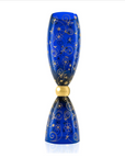 Mario Cioni Clepsydra Large Blue Crystal Vase featuring intricate gold floral inlays and an hourglass silhouette, handcrafted in Italy for luxurious interiors.