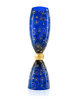 Mario Cioni Clepsydra Large Blue Crystal Vase featuring intricate gold floral inlays and an hourglass silhouette, handcrafted in Italy for luxurious interiors.