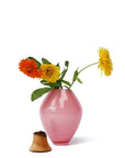 Pink vase with flowers on a white background