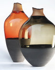 Two glass vases with gradient colors on a white background