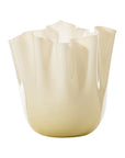 Cream-colored venini murano vase on a white background at Spacio retail store in Mumbai