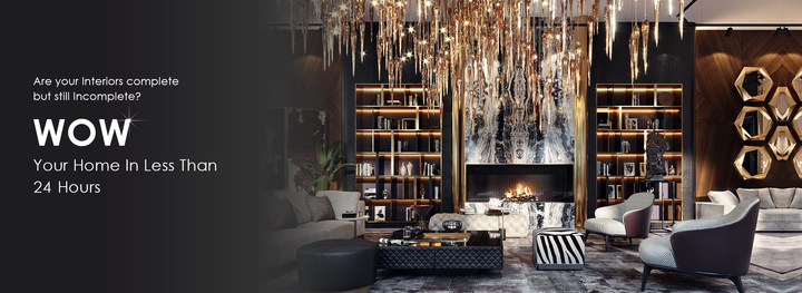 Spacio Interior Styling Image with furniture, luxury home decor accessories, Fireplace and decorative lighting