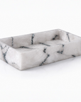 White quartz rectangular soap dish tray on a white background