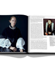 Assouline Buccellati: A Century of Timeless Beauty coffee table book displaying a lady dressed as Elizabeth I - Former Queen of England and Ireland wearing a diamond necklace on a white background at Spacio India for luxury home decor collection of Jewellery Coffee Table Books.