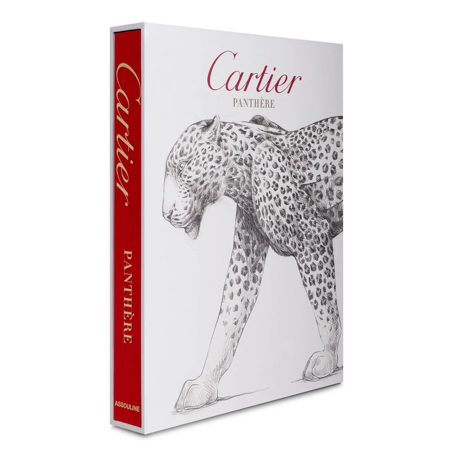 Side look of Assouline Cartier: Panthere coffee table book on white back ground at Spacio India for luxury home decor collection of Jewellery Coffee Table Books.