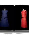 Assouline Dior by Marc Bohan coffee table book displaying photo of Blue & Red Dresses on a white back ground available at Spacio India for luxury home decor collection of Fashion Coffee Table Books.