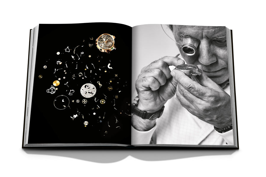 Assouline Louis Vuitton Manufactures coffee table book displaying photo of watch crafting & its Parts on white background at Spacio India for luxury home decor collection of Fashion Coffee Table Books.