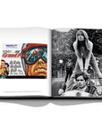 Assouline Formula 1: The Impossible Collection coffee table book displaying photos of Françoise Hardy, French singer-songwriter with Antonio Sabàto Sr. Italian film actor & Grand Prix Poster on a white back ground available at Spacio India for luxury home decor collection of Ultimate & Sports Coffee Table Books.