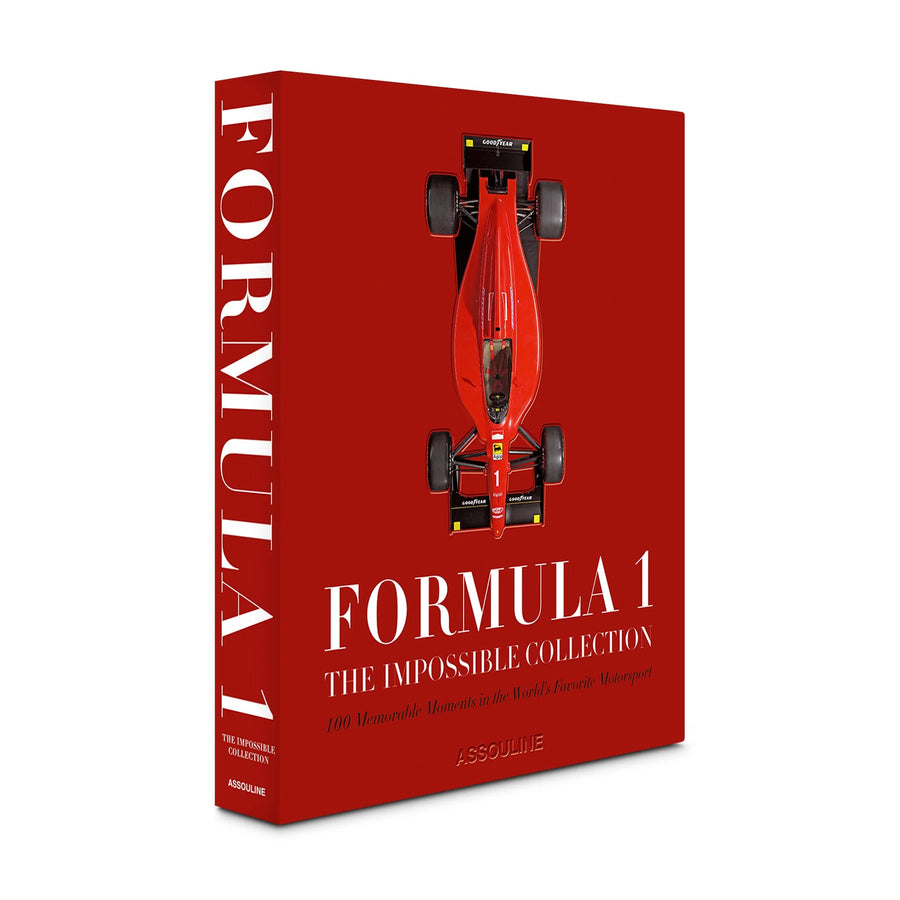 Side look of Assouline Formula 1: The Impossible Collection coffee table book on a white back ground available at Spacio India for luxury home decor collection of Ultimate & Sports Coffee Table Books.