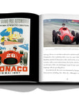 Assouline Formula 1: The Impossible Collection coffee table book displaying photo of Alfa Romeo 158/159 Alfetta - Car model & 1957 Monaco Grand Prix Human event Poster on a white back ground available at Spacio India for luxury home decor collection of Ultimate & Sports Coffee Table Books.