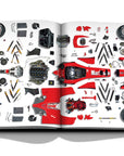 Assouline Formula 1: The Impossible Collection coffee table book displaying parts of Ferrari Car  on a white back ground available at Spacio India for luxury home decor collection of Ultimate & Sports Coffee Table Books.