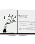 Assouline Italian Chic coffee table book displaying photo of Ciao text with dove on hand sketch with text from Italy restaurants spaces from Italy a white back ground available at Spacio India for luxury home decor collection of Travel Coffee Table Books.