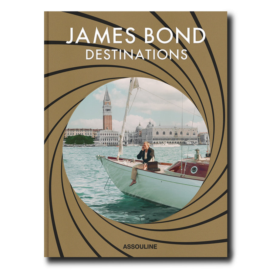 Front cover of Assouline James Bond: Destinations coffee table book on white back ground available at Spacio India for luxury home decor collection of Travel Coffee Table Books.