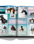 Assouline Polo Heritage Coffee Table Book displaying photos of washing horses on a white back ground available at Spacio India for luxury home decor accessories collection of Sports Coffee Table Books.