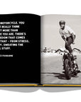 Assouline The Race of Gentlemen coffee table book displaying photo of a man on a motorcycle on a white back ground available at Spacio India for luxury home decor accessories collection of Sports Coffee Table Books.