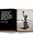 Assouline The Race of Gentlemen coffee table book displaying photo of a man on a motorcycle on a white back ground available at Spacio India for luxury home decor accessories collection of Sports Coffee Table Books.