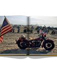 Assouline The Race of Gentlemen coffee table book displaying one of the photo of the Motorcycle from the celebration of American hot rod culture on a white back ground available at Spacio India for luxury home decor accessories collection of Sports Coffee Table Books.