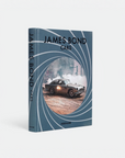 A hardcover book titled 'James Bond Cars' by Assouline, featuring a blue cover with a circular image of a classic car and a spiral-onion style design, shown on a light gray background.
