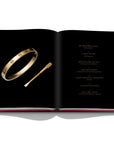 Assouline Cipullo: Making Jewelry Modern coffee table book displaying photo of one of the very first Love bracelets, formerly belonging to Cartier president Michael Thomas, who engaged Aldo Cipullo as a designer in 1969 on a white back ground available at Spacio India for luxury home decor collection of Jewellery Coffee Table Books.
