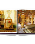 Assouline Jaipur Splendor coffee table book displaying photo of Peacemaker Chandra Mahal Jaipur Palace & A portrait of Maharaja Sawai Man Singh of Jaipur in the private quarters of the City Palace on a white back ground available at Spacio India for luxury home decor accessories collection of Travel Coffee Table Books.