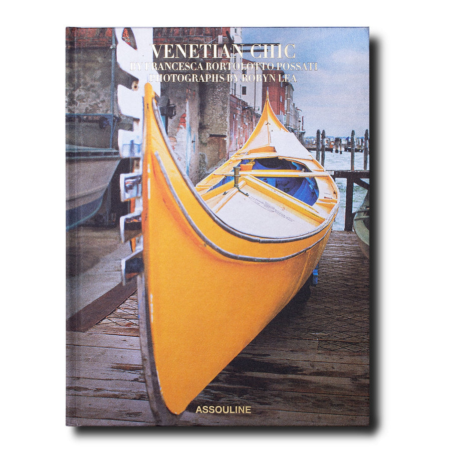 Front cover of Assouline Venetian Chic coffee table book on on white back ground available at Spacio India for luxury home decor collection of Travel Coffee Table Books.