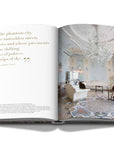 Assouline Venetian Chic coffee table book page picturing a royal white interior with quote on a white back ground available at Spacio India for luxury home decor accessories collection of Travel Coffee Table Books.