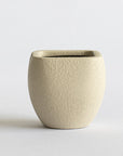 Beige ceramic pot on a light gray background