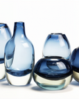 Blue-toned Henry Dean glass vases featuring the Jerzy Small Ink Vase – elegant Belgian glass decor at Spacio India retail stores