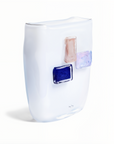 Side view of Henry Dean Canvas White Glass Vase with abstract coloured inlays, premium glass decor for modern Indian homes at Spacio