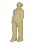 A Gardeco Ceramic Sculpture Visitor Plus Sand Cor02 of a man standing on a white background with a sand finish.